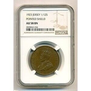 Jersey George V 1923 1/12 Shilling Pointed Shield AU58 BN NGC